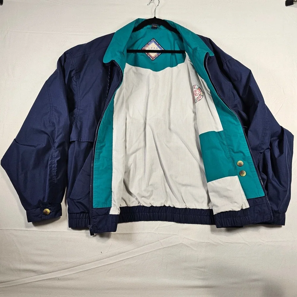 Vintage GEAR for SPORTS CNN Logo Bomber Jacket Navy Teal XL‎ Made in Hong Kong